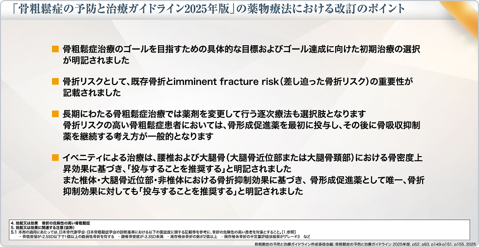 図2 「骨粗鬆症の予防と治療ガイドライン2025年版」の薬物療法における改訂のポイント