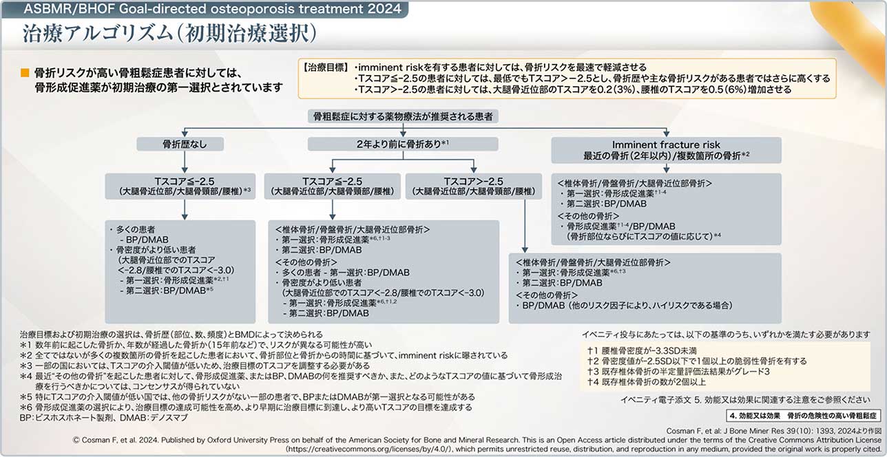 図3 ASBMR/BHOF Goal-directed osteoporosis treatment 2024治療アルゴリズム（初期治療選択）