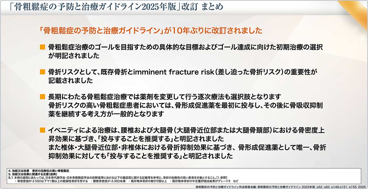 図15 「骨粗鬆症の予防と治療ガイドライン2025年版」改訂 まとめ
