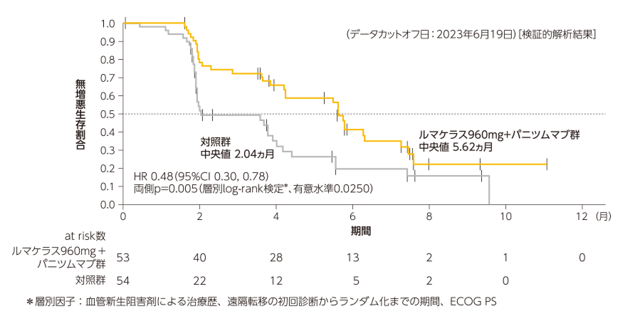 図2 無増悪生存期間（PFS）［主要評価項目］［検証的解析結果］1,2）